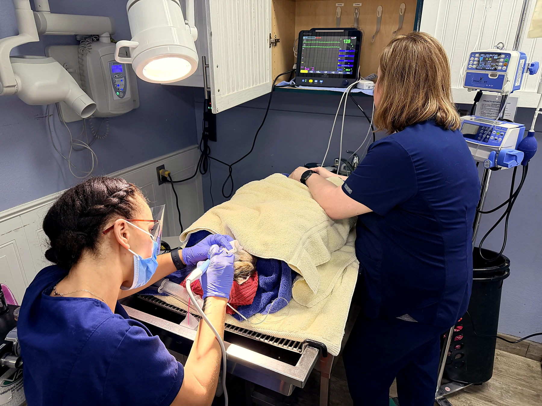 A patient being prepped and monitored for a procedure