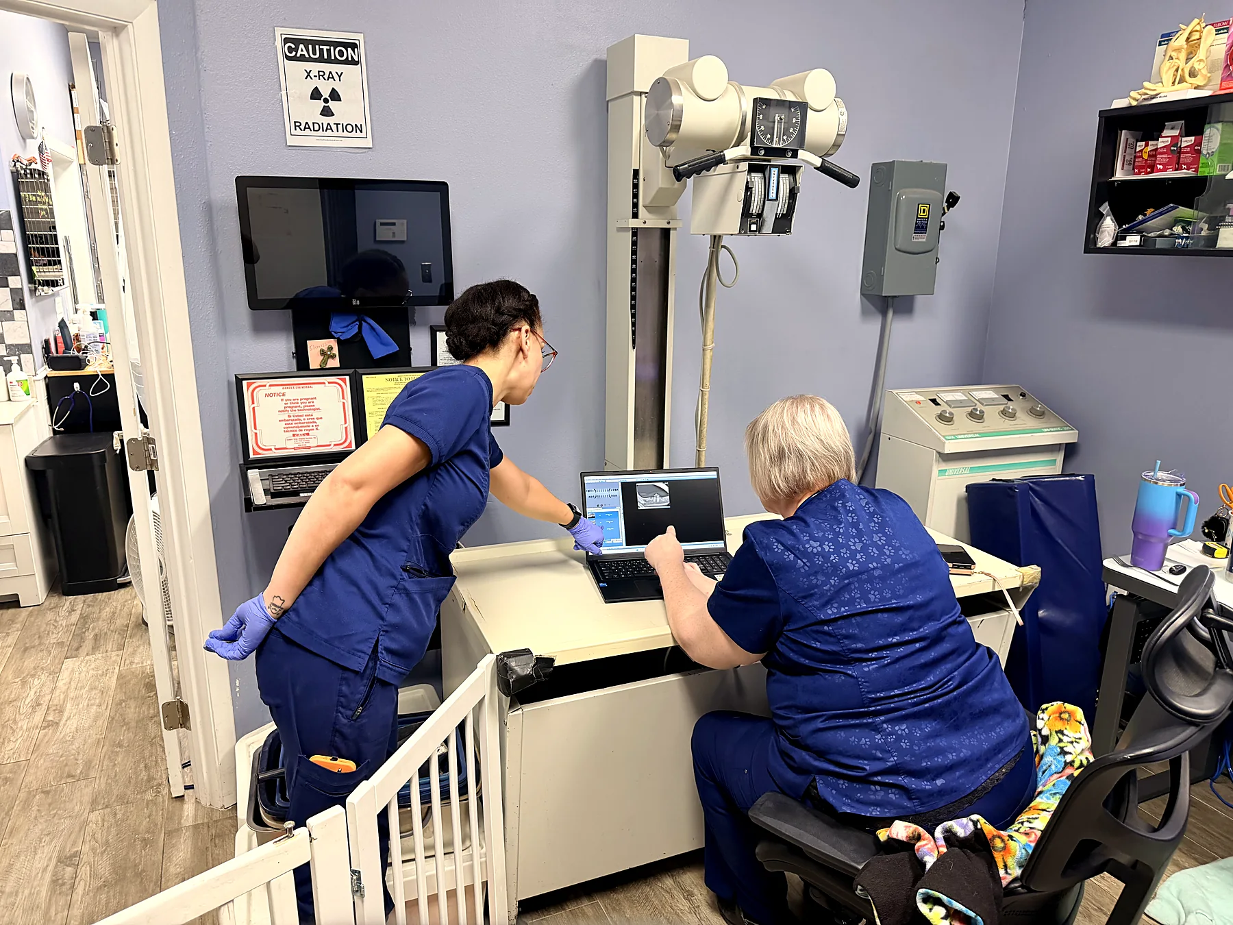 The digital X-ray room at Pecan Grove Veterinary Hospital